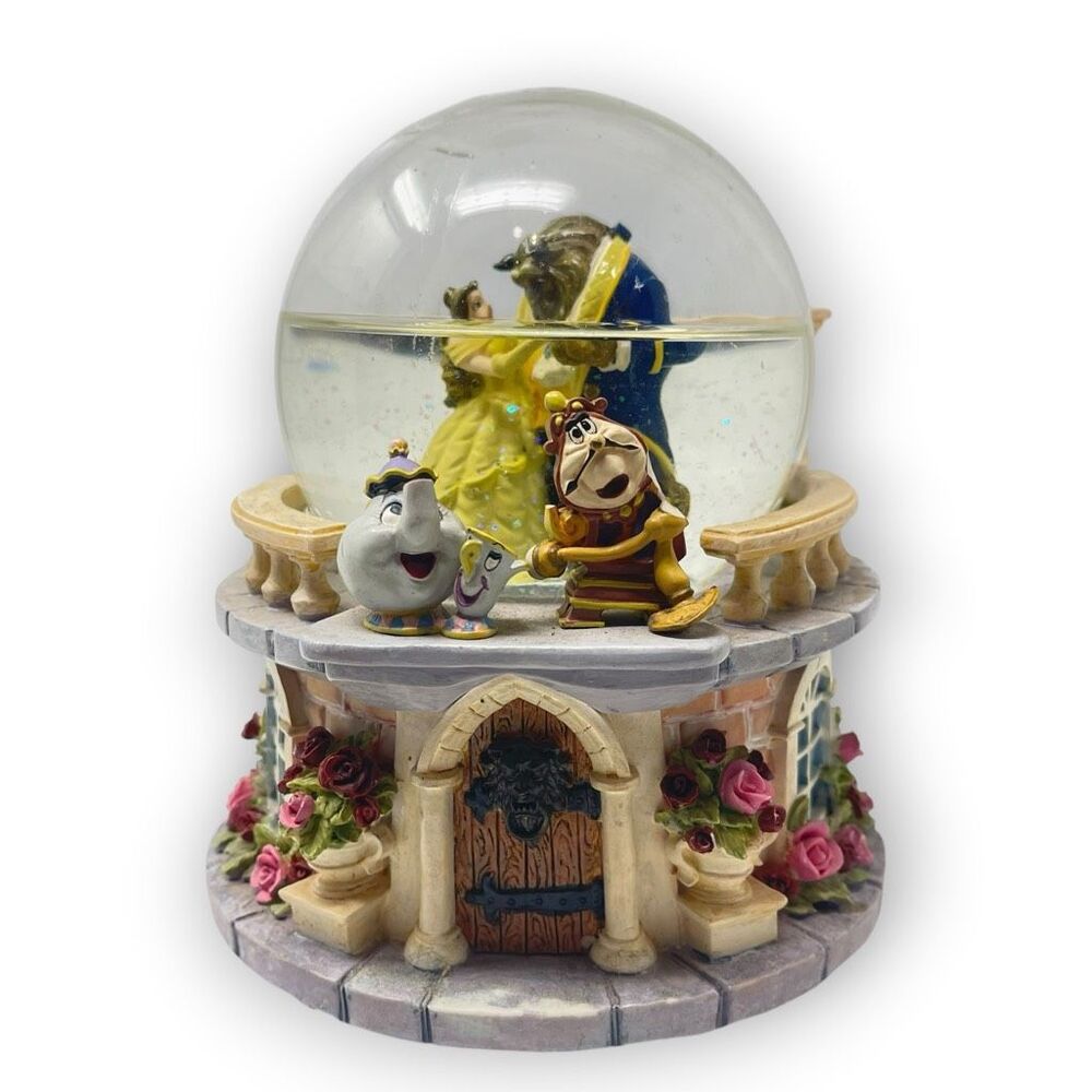 1991 Disney Tune Beauty & The Beast Rose Garden Snow Water Globe Musical Damaged
